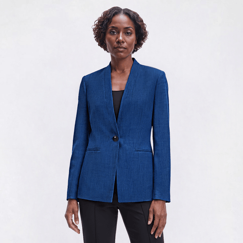 Womens Kasper Long Sleeve One Button Collarless Blazer